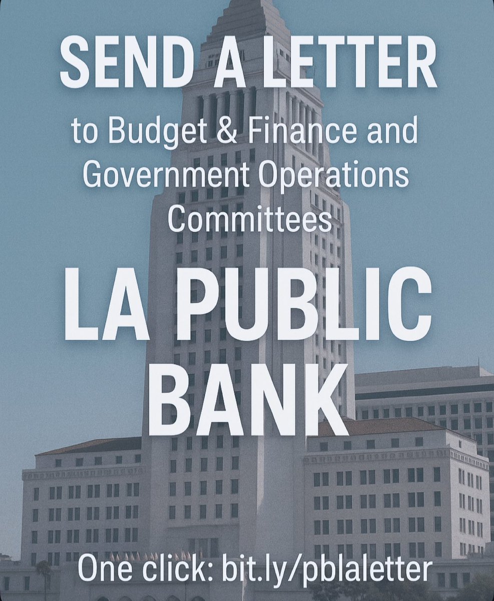 CALL TO ACTION: Tell LA City Committees — Fully fund the Public Bank Plan! CMs Hernandez, Jurado &amp; Soto-Martinez put up their own funds. Now Budget &amp; Finance + Gov Ops must agendize &amp; pass the motion.

Over 1K letters sent, keep the momentum going! bit.ly/pblaletter