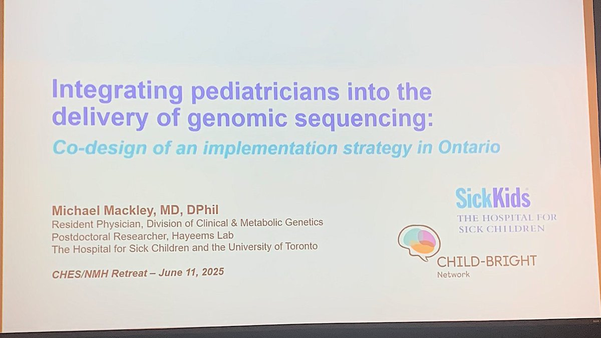 RobinHayeems's tweet image. A job well done by @MichaelMackley who presented his research, Integrating Paediatricians Into the Delivery of Genomic Sequencing: Co-Design of an Implementation Strategy in Ontario, at the CHES Research Retreat today! His work is paving the way for more accessible genomic care!