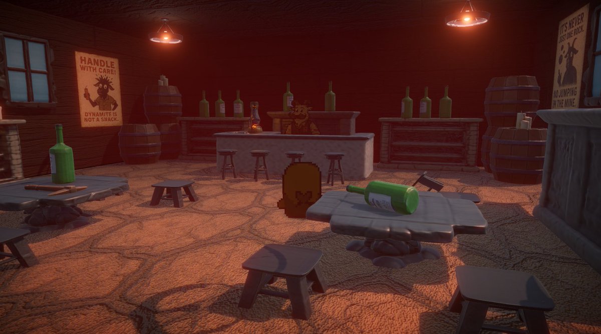 Nervanti's tweet photo. Mauri walks into the miner bar "KABOOM" 🧨🤯 #indiedev #indiegame #Unity #unity3d #MauriMursusOdyssey #SteamNextFest #Steam https://t.co/93q5cLvYYn
