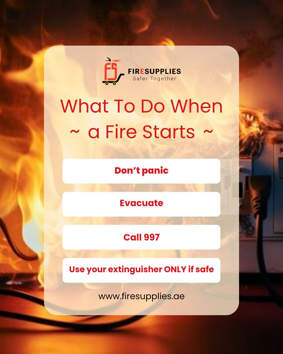 firesuppliesae's tweet photo. 🔥 A fire can start anytime — be ready, not reactive. Follow these simple steps to stay safe. #FireSafety #EmergencyTips #FireSuppliesAE #StaySafe #BePrepared https://t.co/I59Ug6zEya