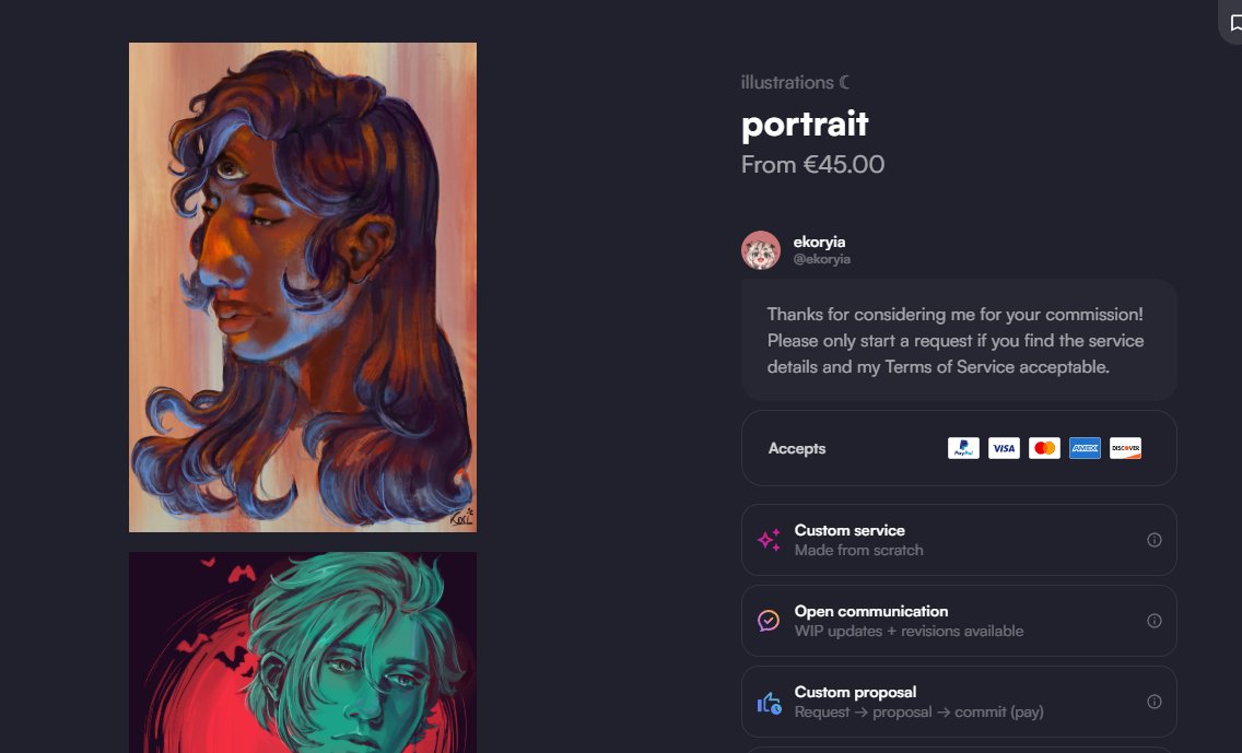 I am on #VGen and I offer a few different types of commissions!
You can also message me here for questions!

vgen.co/ekoryia