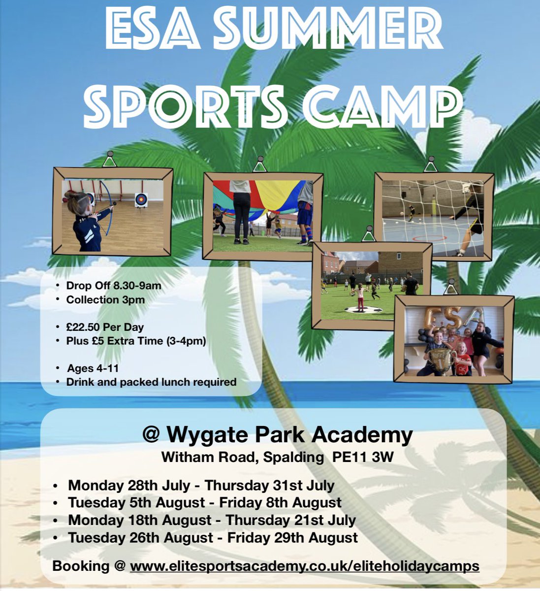 💚Summer Holiday Sports Camps in Spalding💚

We are delighted to release our Summer Holiday Dates for Summer 2025 in Spalding.

Book your space Today 😀💫

💫 Use our Online Booking Service for Simple Booking  ⬇️⬇️⬇️

elitesportsacademy.co.uk/eliteholidayca…