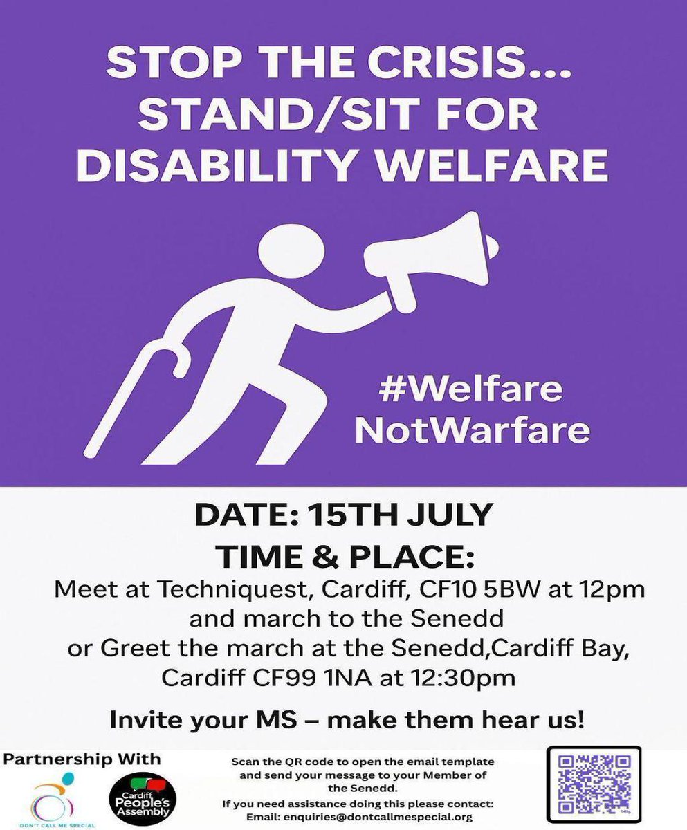 Dont Call Me Special (@dontcallmespec) on Twitter photo MPs aren’t listening.
If <a href="/WelshLabour/">Welsh Labour</a> wants power in <a href="/WelshGovernment/">Welsh Government</a> they must act on #disability cuts.
The public won’t back a party that abandons us.
15 July, #Cardiff
12pm <a href="/Techniquest/">Techniquest</a> → <a href="/SeneddWales/">Welsh Parliament</a>
#WelfareNotWarfare <a href="/cardiff_people/">Cardiff People's Assembly</a> MPs aren’t listening.
If <a href="/WelshLabour/">Welsh Labour</a> wants power in <a href="/WelshGovernment/">Welsh Government</a> they must act on #disability cuts.
The public won’t back a party that abandons us.
15 July, #Cardiff
12pm <a href="/Techniquest/">Techniquest</a> → <a href="/SeneddWales/">Welsh Parliament</a>
#WelfareNotWarfare <a href="/cardiff_people/">Cardiff People's Assembly</a>