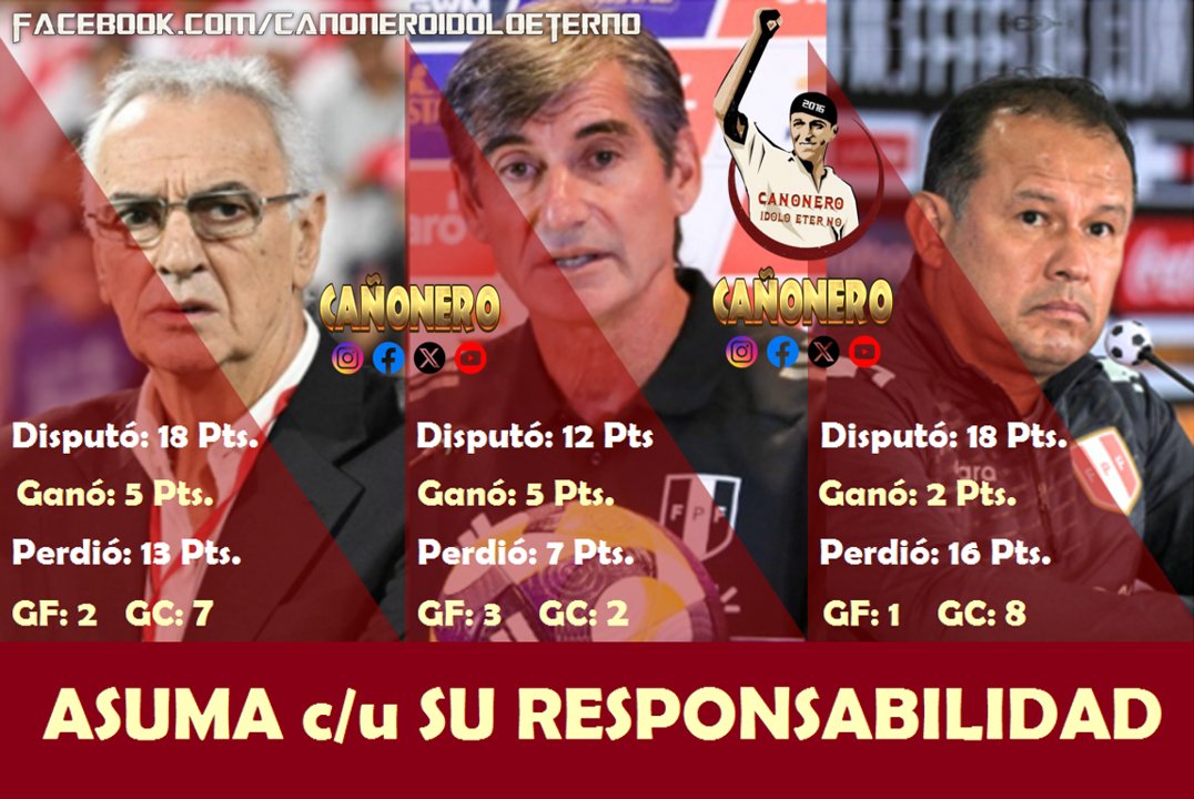 LOS CULPABLES DE LA #ELIMINACIÓN SON #paologuerrero , #Advincula, #Tapia, #Carrillo y #Cueva .
LOS QUE LE HICIERON LA CAMITA A LOS 3 DTs. 

Hasta renunciaron y no jugaban ni al 40% los BORRACHIOS FRACASADOS DEL 2022 Y 2026.

Al #Mundial no volveremos mientras esté DR0G0L0 !!!