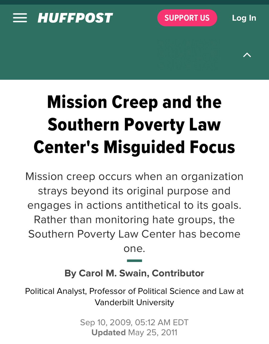 carolmswain's tweet image. Here’s a link to the article that placed me in the Southern Poverty Law Center’s crosshairs. @prageru @charliekirk11 @TPUSA #SPLC 

huffpost.com/entry/mission-…