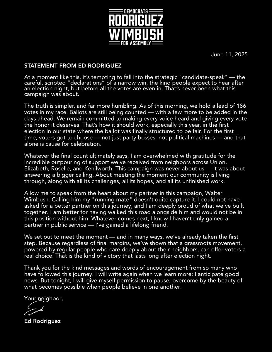 A statement from Ed Rodriguez.