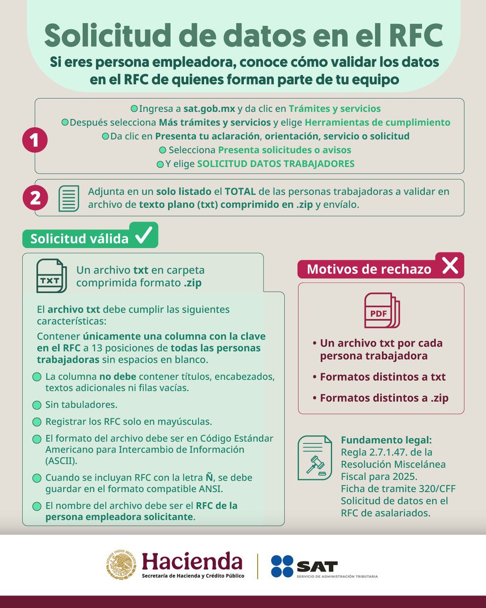 Conoce cómo validar en el Portal del SAT los RFC de quienes forman parte de tu equipo de trabajo.

Ingresa aquí: sat.gob.mx/portal/private…