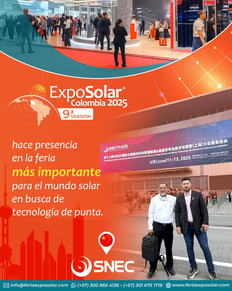 ExpoSolar Colombia en SNEC 2025

A todos nuestros amigos y colegas de la industria, nos complace anunciar nuestra participación en SNEC 2025, en China. Este evento reúne a los principales actores del mercado para presentar las últimas innovaciones en energías sostenibles.