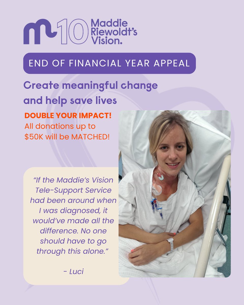 Maddie Riewoldt's Vision (@maddiesvision) on Twitter photo All donations up to $50K will be MATCHED this End of Financial Year! You can create meaningful change for patients like Luci and their families. Donate now and DOUBLE your IMPACT! loom.ly/TMzZX6U
 
#FightLikeMaddie #DoubleYourImpact All donations up to $50K will be MATCHED this End of Financial Year! You can create meaningful change for patients like Luci and their families. Donate now and DOUBLE your IMPACT! loom.ly/TMzZX6U
 
#FightLikeMaddie #DoubleYourImpact