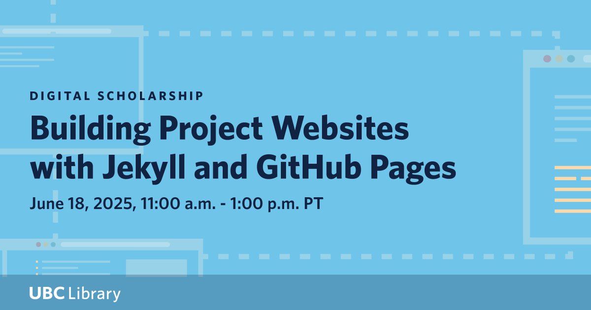 ubclibrary's tweet image. Join us for this workshop to learn the skills to create and publish a static website using Jekyll and GitHub Pages. bit.ly/4dHvRjx