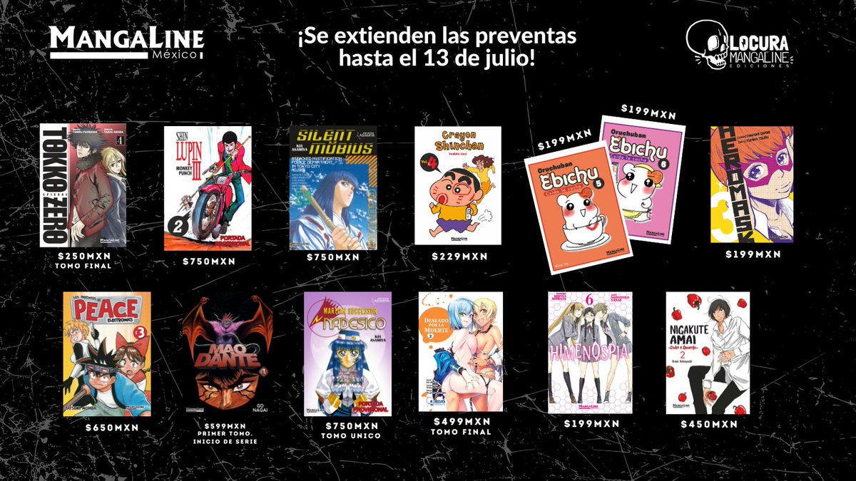 MangaLineMX's tweet image. ¡Tenemos muy buenas noticias! 📣📣📣
¡Alargamos la #preventa de la #SemanaML!
¡Estarán abiertas hasta las 20hrs del domingo 13 de julio!
➡ mangaline.com.mx/product-catego…
#MangaLineMX
#MangaLineEdiciones