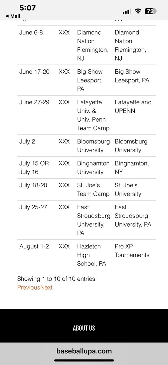 Summer Baseball Schedule
