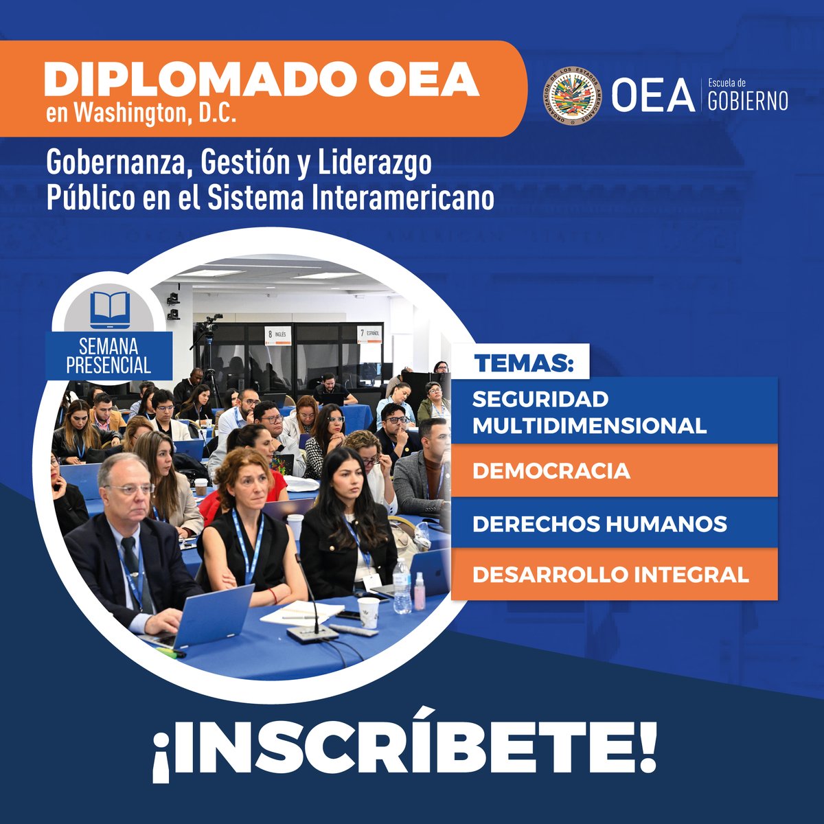 🎓Postúla al #Diplomado OEA en Gobernanza, Gestión y Liderazgo Público en el Sistema Interamericano.

✅1 semana presencial en Washington, D.C. 
✅+ 3 capacitaciones virtuales

📍Semana presencial: 29 sep - 3 oct

🗓️Postula hasta el 15 de junio
🔗Info: oas.org/ext/es/princip…