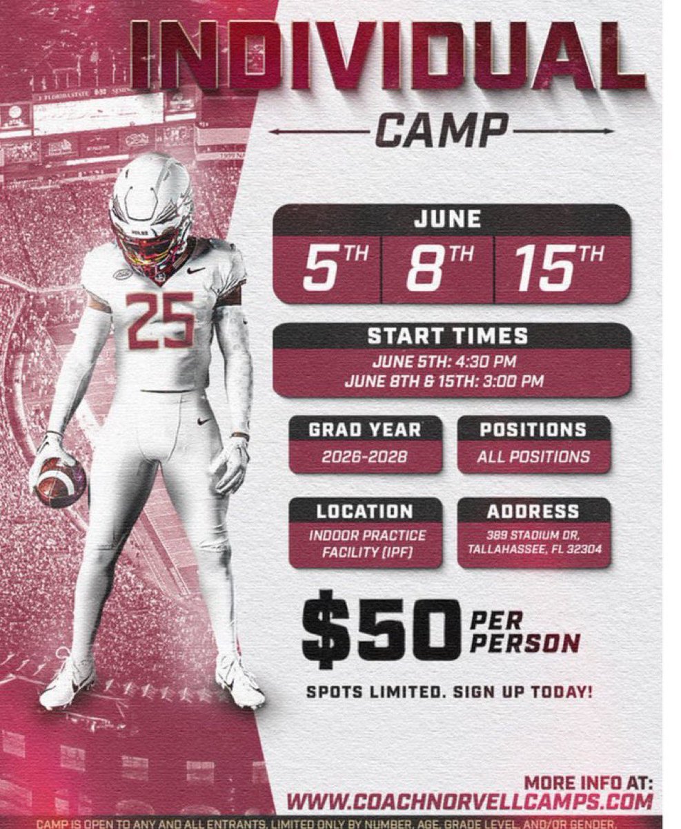 Christian Reagan (@christian_r_13) on Twitter photo I will be attending the FSU football individual camp June 15th. Ready to put in some work.
<a href="/TopPreps/">TOP PREPS @TopPreps | X</a>
<a href="/MosleyFBrecruit/">MosleyFBRecruiting</a>
<a href="/MosleyDolphinFB/">Mosley Football</a>
<a href="/FSUFootball/">FSU Football</a>
<a href="/AdebanjiBamide1/">Banji Bamidele</a> I will be attending the FSU football individual camp June 15th. Ready to put in some work.
<a href="/TopPreps/">TOP PREPS @TopPreps | X</a>
<a href="/MosleyFBrecruit/">MosleyFBRecruiting</a>
<a href="/MosleyDolphinFB/">Mosley Football</a>
<a href="/FSUFootball/">FSU Football</a>
<a href="/AdebanjiBamide1/">Banji Bamidele</a>