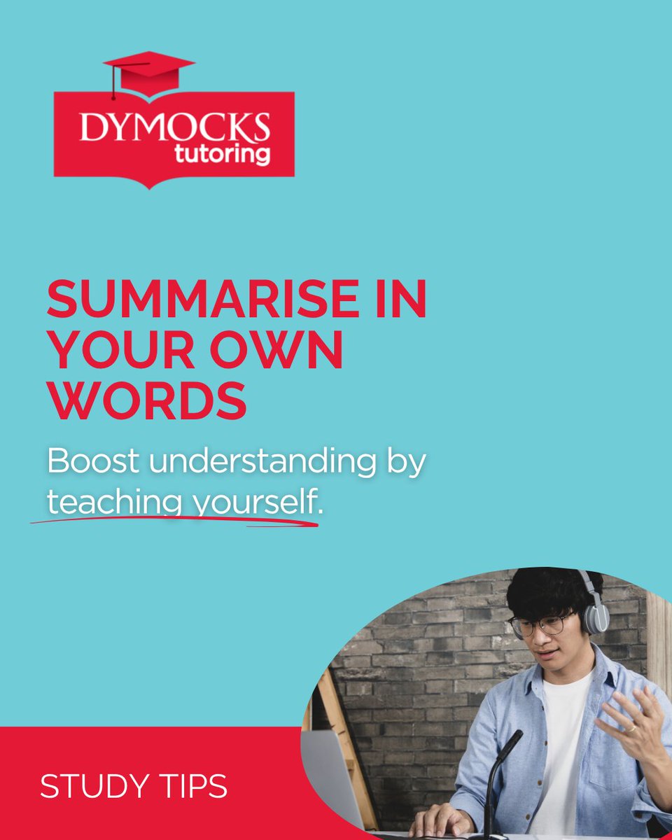 After learning a new topic, try summarising it in your own words. Teaching yourself reinforces your understanding, clarifies confusion, and significantly improves retention. Try it after today’s lessons!

#StudyTips #ActiveLearning #SmarterStudy #DymocksTutoring