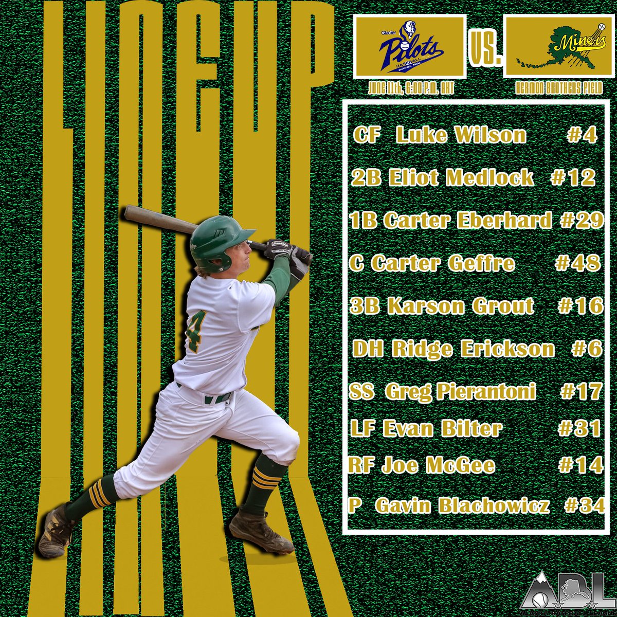 Mat-Su Miners (@ablminers) on Twitter photo Tonight's lineup. 👊
Game starts at 6pm, gate opens at 5.
No excuse not to be there in person.
But if you can't, tune in to the broadcast on our YouTube Channel youtube.com/@matsuminersba…
Time for win #6! 💥
Image designed by <a href="/LandonStilz/">Landon Stilz</a> Tonight's lineup. 👊
Game starts at 6pm, gate opens at 5.
No excuse not to be there in person.
But if you can't, tune in to the broadcast on our YouTube Channel youtube.com/@matsuminersba…
Time for win #6! 💥
Image designed by <a href="/LandonStilz/">Landon Stilz</a>