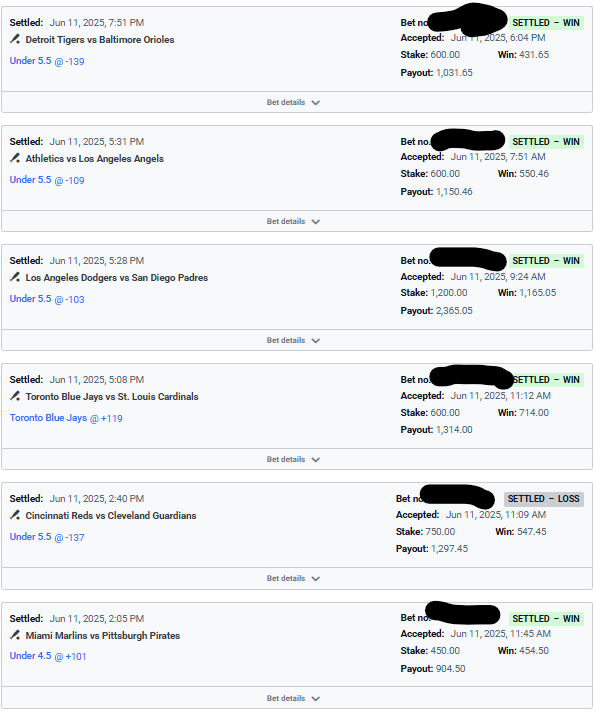 AnalyticEv's tweet photo. 10-1 so far. 🔥

And the rest of the card is trending green.

Books still pricing me like I don’t run my own sim engine.
📊 +$7K profit today
🏆 62.8% win rate | ROI: +79.7%
💵 F5 spreads and totals eating again

Discord in bio.

#MLB #GamblingTwitter #SportsBetting #EVbets #CLV #BaseballBets