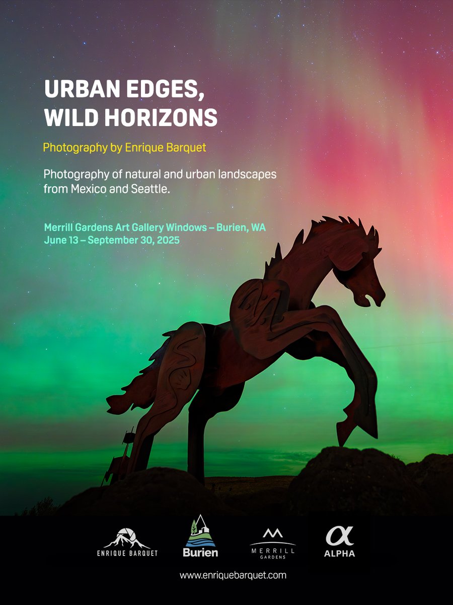 Este viernes inauguro mi primera exposición individual en EUA. 
Es un proyecto  personal, con 15 imágenes en gran formato impresas en Chromaluxe que muestran paisajes de México, Seattle y algunos otros lugares donde he tenido la suerte de fotografiar. 
Estará por 3 meses.