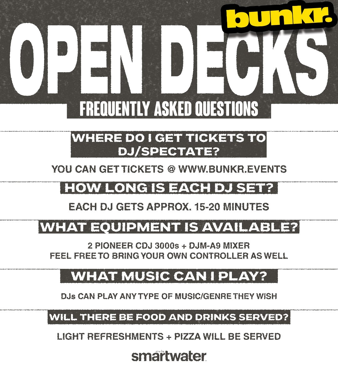 our next open decks is here ⚠️ wednesday 6/18 in collaboration with #sundayscaries 🔥

tickets go live TOMORROW at 12:00PM for DJs and spectators 🎟️ link in bio.

tag who should DJ this one 🤔⤵️