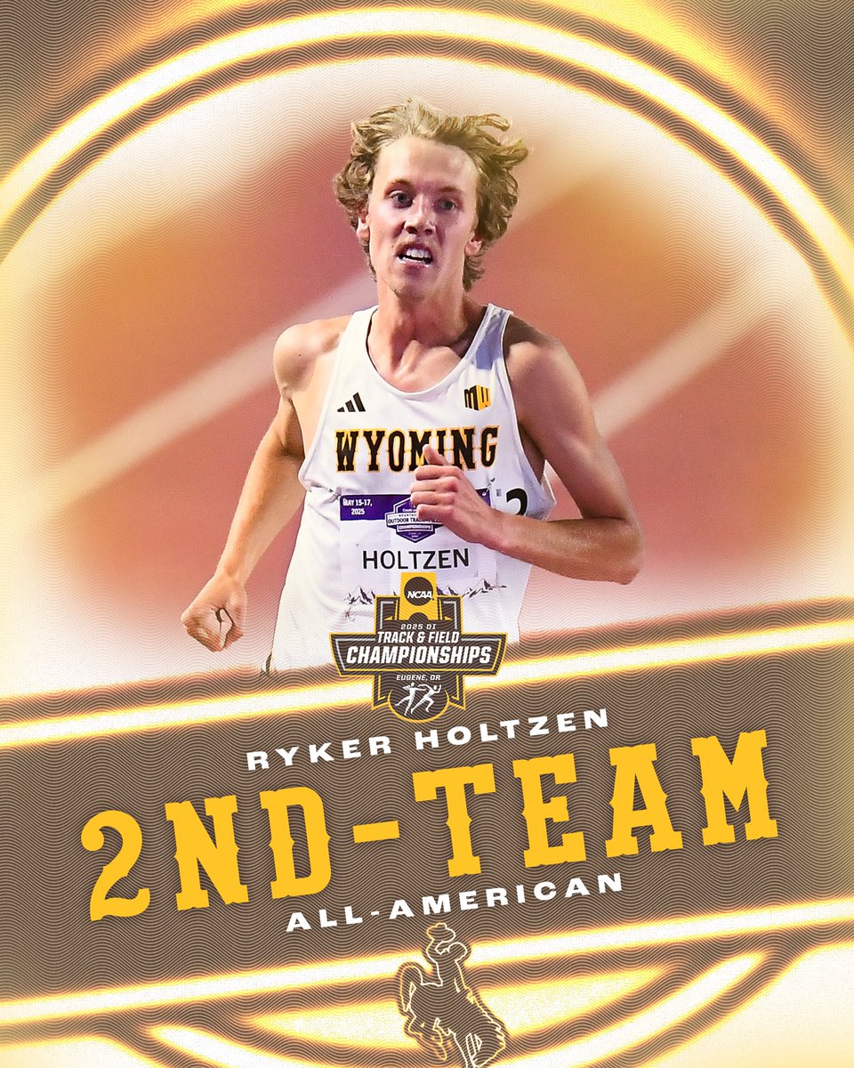 wyo_track's tweet image. First NCAAs ➡️ All-American 🤠
Ryker Holtzen takes 15th in the semifinal of the 3,000m Steeplechase with a time of 8:38.09!