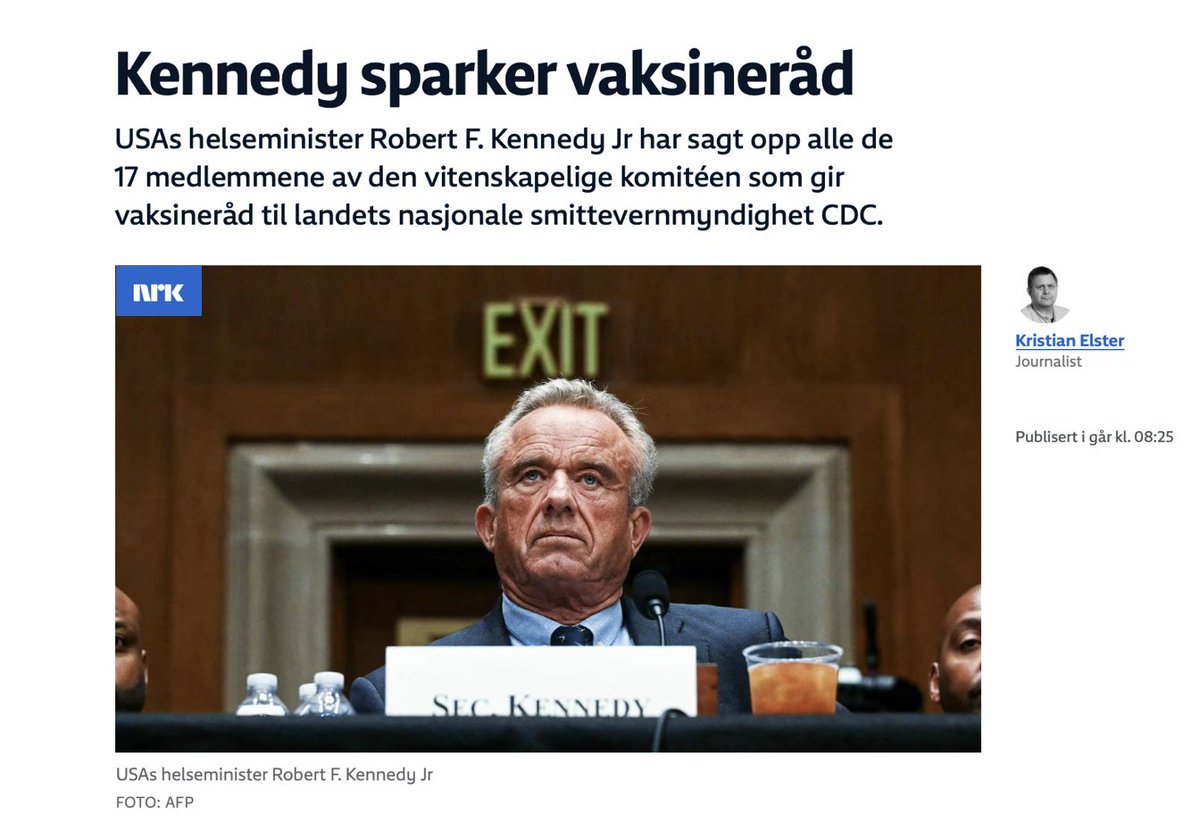 Hva ville du gjort etter 450 000 sider med Pfizer-avsløringer? 

Pfizer og FDA ville holde dokumentene hemmelig i 75 år. En føderal domstol sa nei. Kennedy fjerner folk med bindinger – NRK reagerer som om han fjerner demokratiet.

NRK framstilte Robert F. Kennedy Jr. i mars som