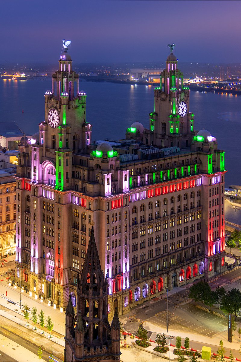 Multi coloured Royal Liver Building, Liverpool. Goodnight folks.