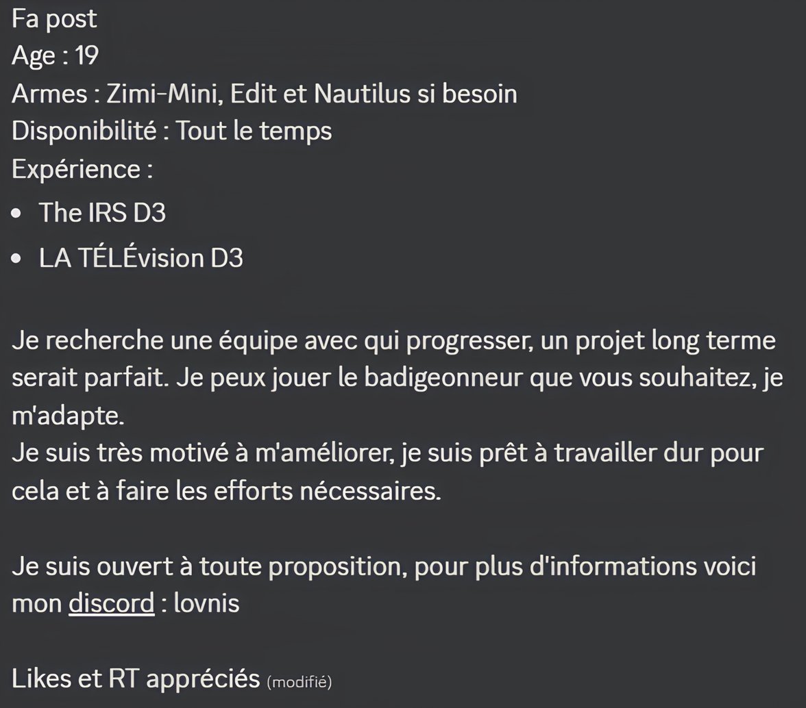 FA post 
J'aimerais tellement progresser avec une équipe !
