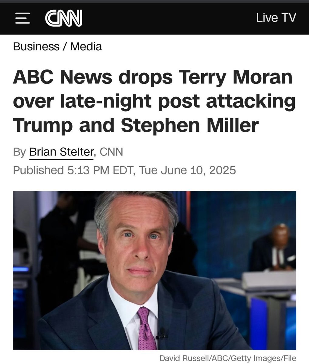 pradagirl07's tweet photo. Everyone please follow and support @TerryMoran. @ABC news SHAME ON YOU!!! I’ve lost respect and you now have ZERO credibility. Terry we stand with you. https://t.co/6qfXZwV6wV