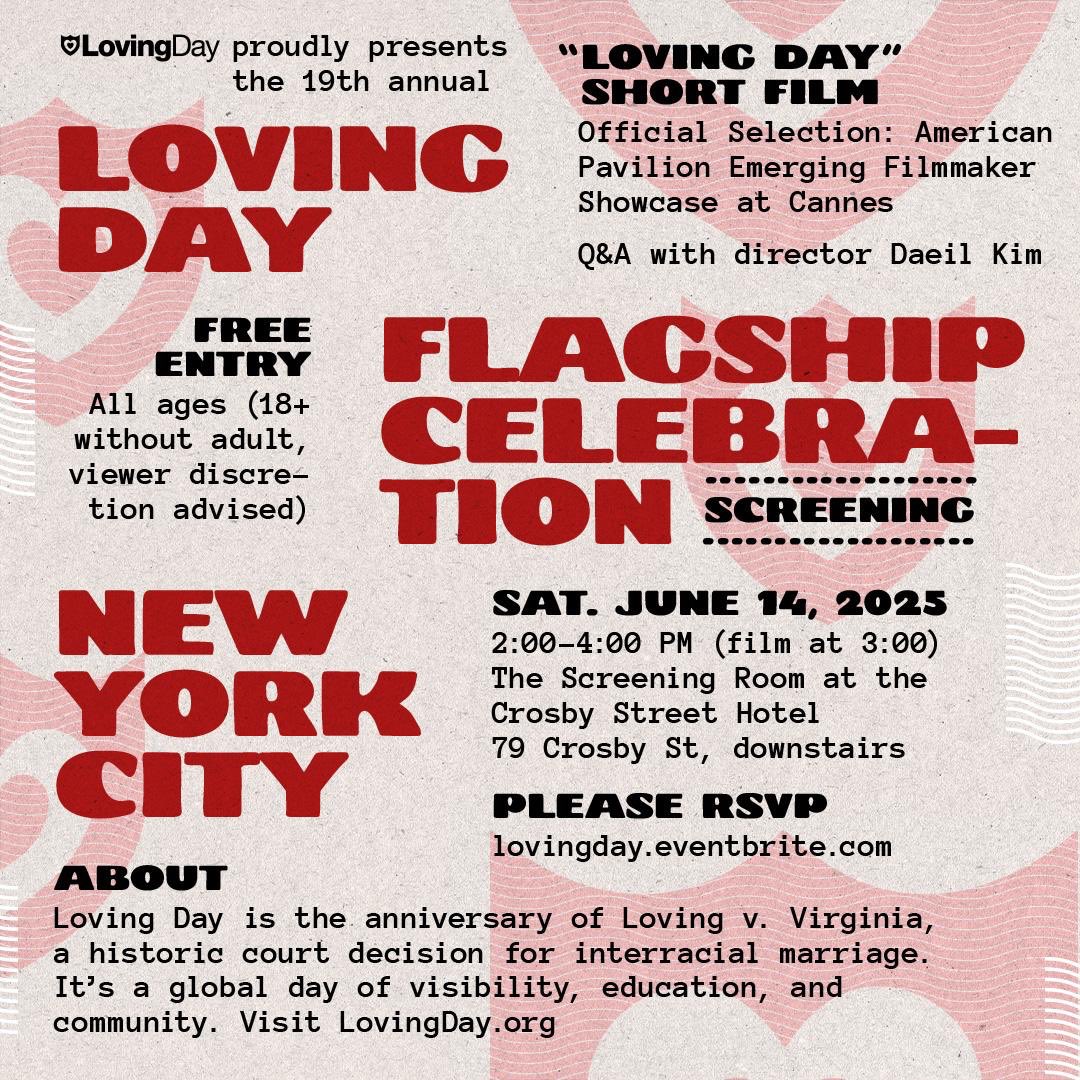 This lovely film— fresh from Cannes, will be screening in NYC in celebration of <a href="/lovingday/">Loving Day</a> and their 19th annual celebration of the landmark Loving vs Virginia. 

<a href="/daeil/">Daeil Kim</a> <a href="/lovingDay/">Loving Day</a> #lovingDay #indieFilm