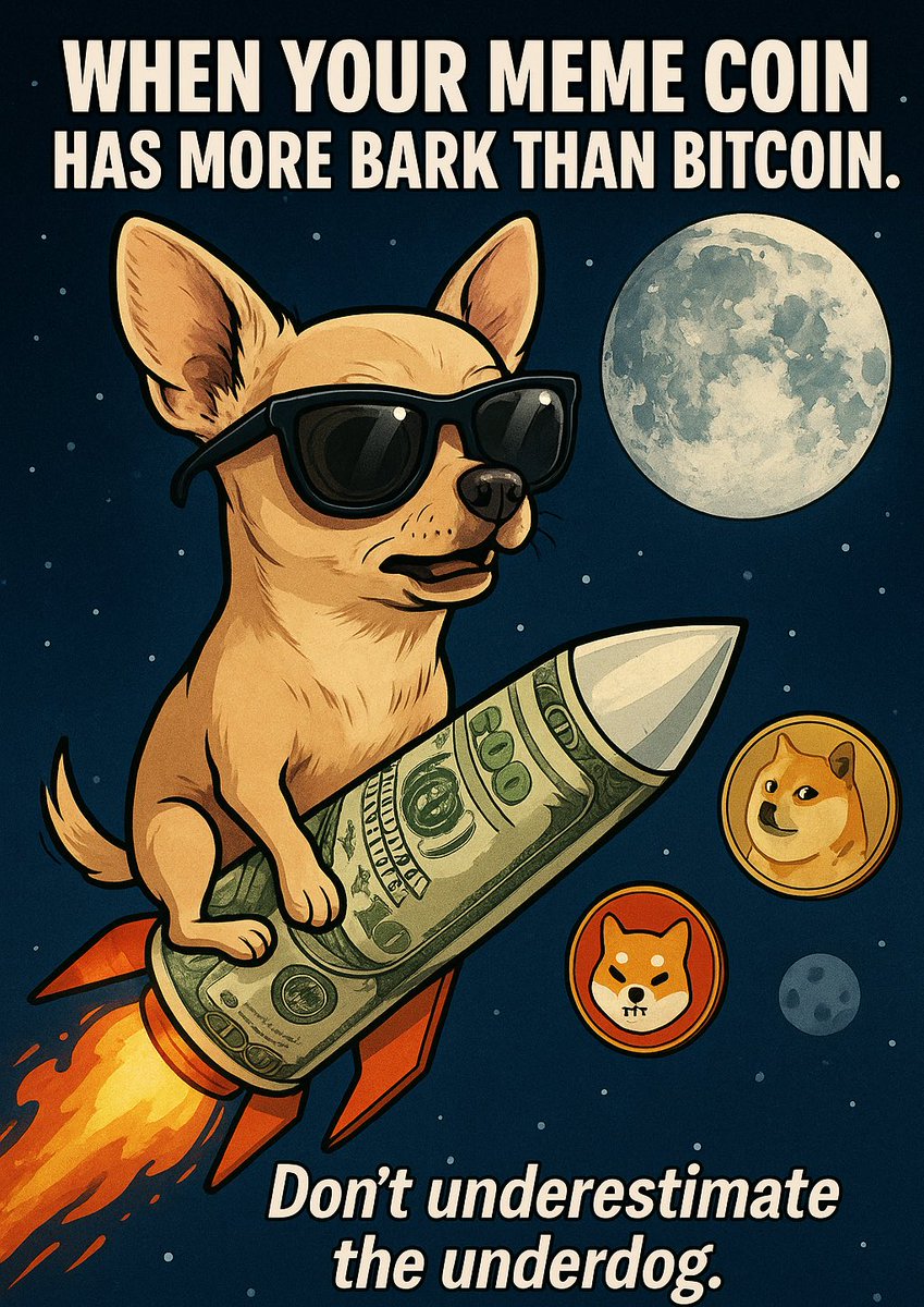 chibarksol's tweet photo. WHEN YOUR MEME COIN
HAS MORE BARK THAN BITCOIN ๐ถ๐
#ChiBark just flipped expectations and bit the moon ๐
The underdog is now the alpha.
#ChihuahuaCoin #memecoin #crypto #tothemoon #diamondhands https://t.co/nMFI6OUoUq