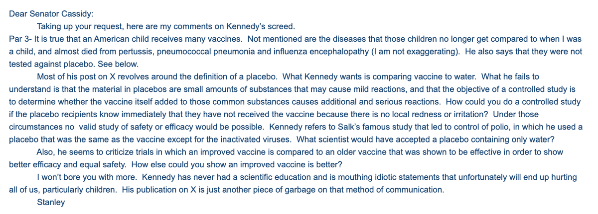 Explains Dr. Stanley Plotkin to <a href="/SenBillCassidy/">U.S. Senator Bill Cassidy, M.D.</a> , addressing <a href="/SecKennedy/">Secretary Kennedy</a>'s attempt to explain his disbanding of ACIP: