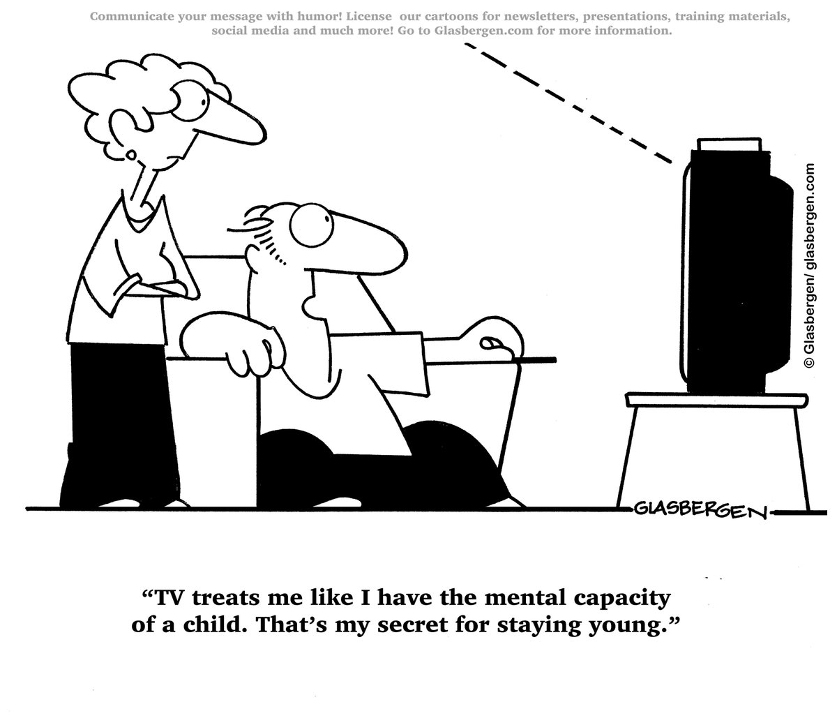 Communicate your message with humor! License  our cartoons for newsletters, presentations, training materials, social media and much more! Go to Glasbergen.com for more information.
#CopyrightedContent #cartoonoftheday #advertisement #fountainofyouth #newcartoon #humor