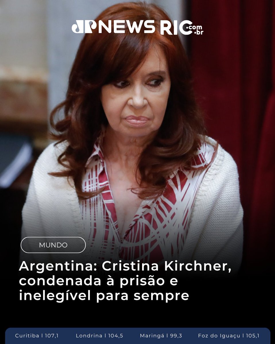 A ex-presidente da Argentina, Cristina Fernández de Kirchner, de 72 anos, foi condenada a seis anos de prisão e ficará inabilitada politicamente. Cristina é acusada de liderar um esquema de fraudes, envolvendo contratos públicos.

Imagem: Juan I./EFE
#CristinaFernández #Argentina