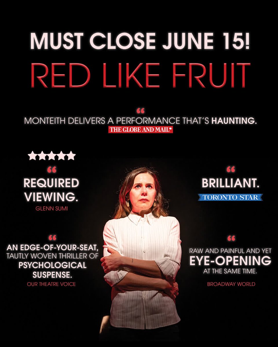 🚨 Final week alert!

Critics are calling Red Like Fruit "brilliant," "eye-opening," and "required viewing" — come see for yourself why.

Red Like Fruit MUST CLOSE June 15. Don't miss your chance and get your tickets today.

🎟️: tickets.youngcentre.ca/overview/15093