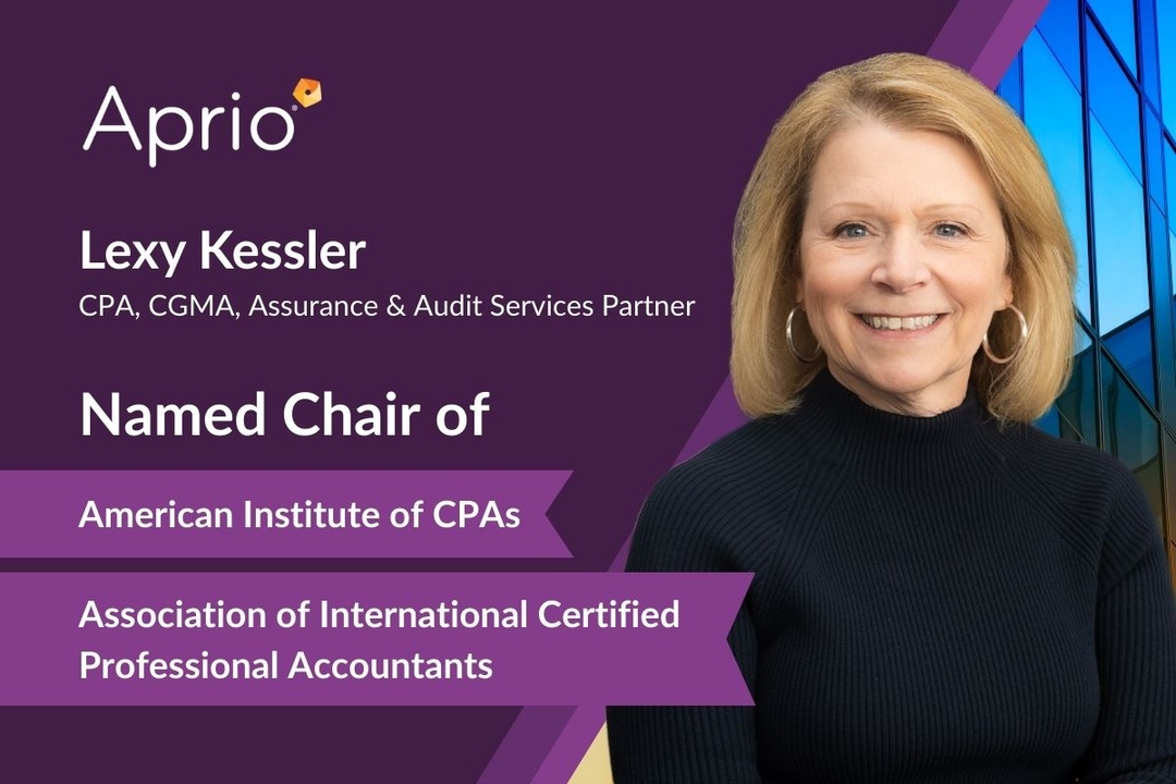 Big news from Aprio! Our very own Lexy Kessler has been named Chair of the AICPA and the Association of International Certified Professional Accountants, representing over 580,000 professionals globally.
 
Lexy’s leadership, passion for people, and impact on the profession make…
