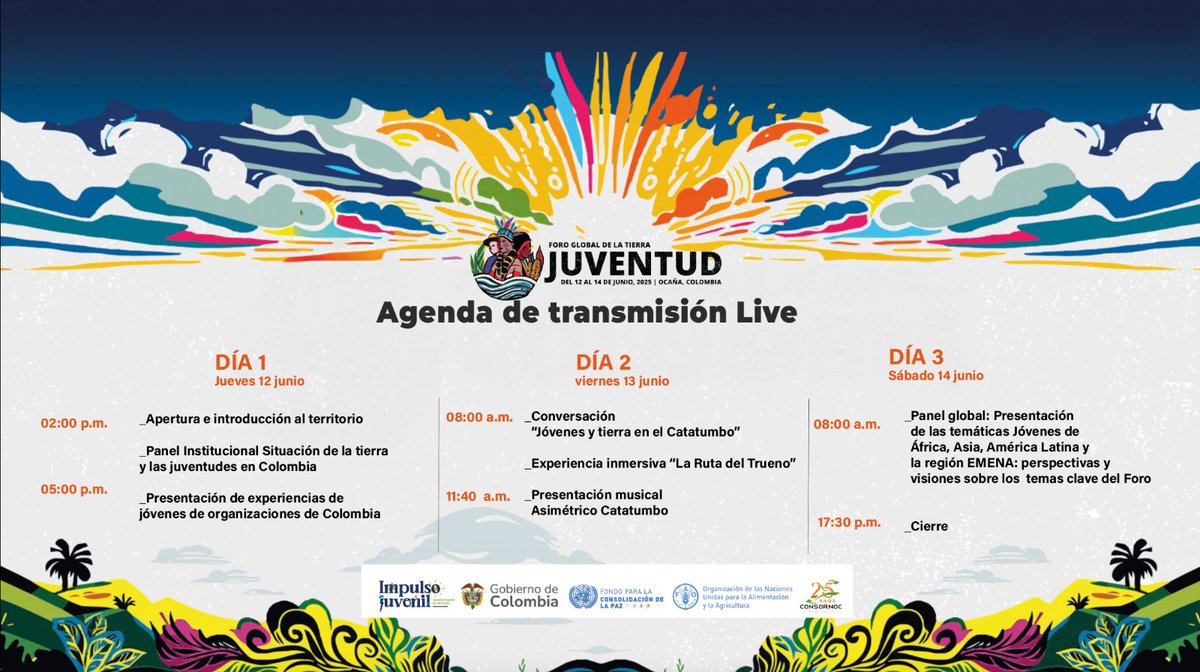 FAO Colombia (@fao_colombia) on Twitter photo 🌎 ¿Listo/a para ver cómo jóvenes del mundo están transformando el territorio?
🔥 Mañana arranca el #GLFY2025 en #Ocaña.
📲 Revisa horarios y sigue la transmisión #EnVivo:
▶️ YouTube <a href="/onucolombia/">ONU Colombia 🇺🇳</a>
📘 Facebook de <a href="/ufpsocana/">UFPSO</a>
#JuventudyTerritorio
<a href="/Camaraocanacol/">Camaraocana</a> 🌎 ¿Listo/a para ver cómo jóvenes del mundo están transformando el territorio?
🔥 Mañana arranca el #GLFY2025 en #Ocaña.
📲 Revisa horarios y sigue la transmisión #EnVivo:
▶️ YouTube <a href="/onucolombia/">ONU Colombia 🇺🇳</a>
📘 Facebook de <a href="/ufpsocana/">UFPSO</a>
#JuventudyTerritorio
<a href="/Camaraocanacol/">Camaraocana</a>