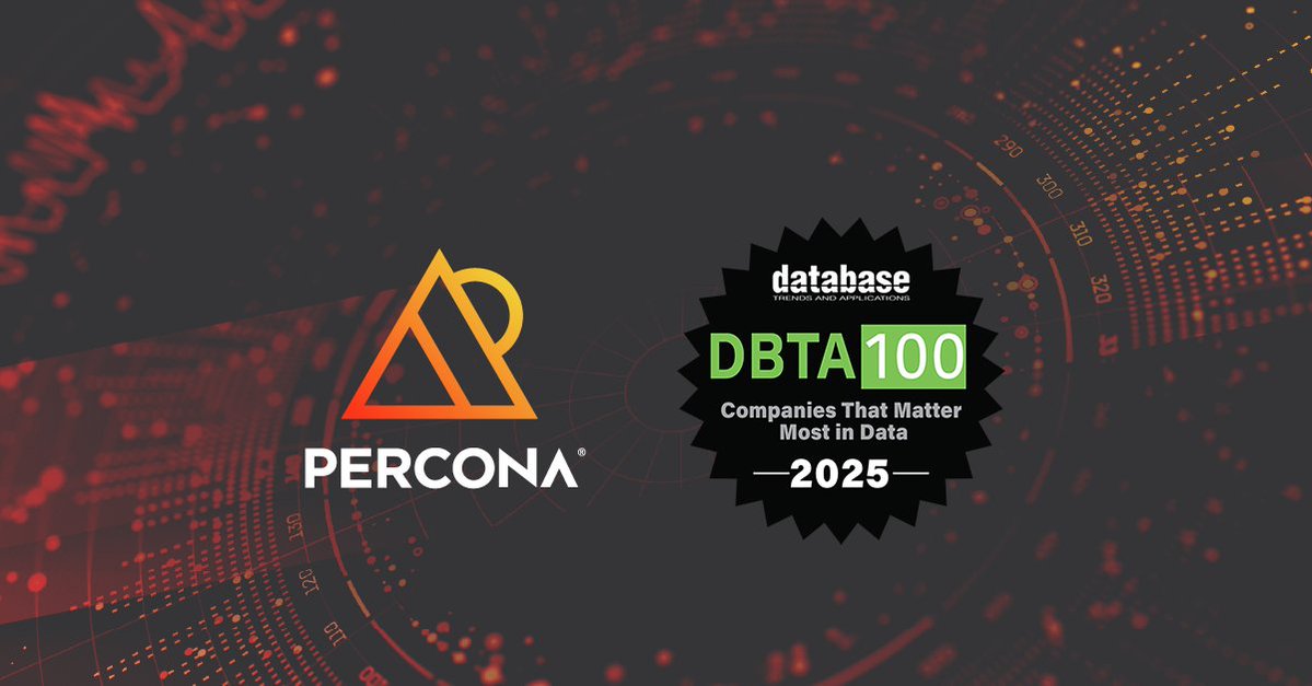 Percona (@percona) on Twitter photo We're thrilled to announce that Percona has been named to <a href="/dbtrends/">DBTA Magazine</a> 2025 list of 100 Companies That Matter Most in Data! π
This recognition is a testament to our commitment to providing the best open source database software, services, and support.
Read more about this We're thrilled to announce that Percona has been named to <a href="/dbtrends/">DBTA Magazine</a> 2025 list of 100 Companies That Matter Most in Data! π
This recognition is a testament to our commitment to providing the best open source database software, services, and support.
Read more about this