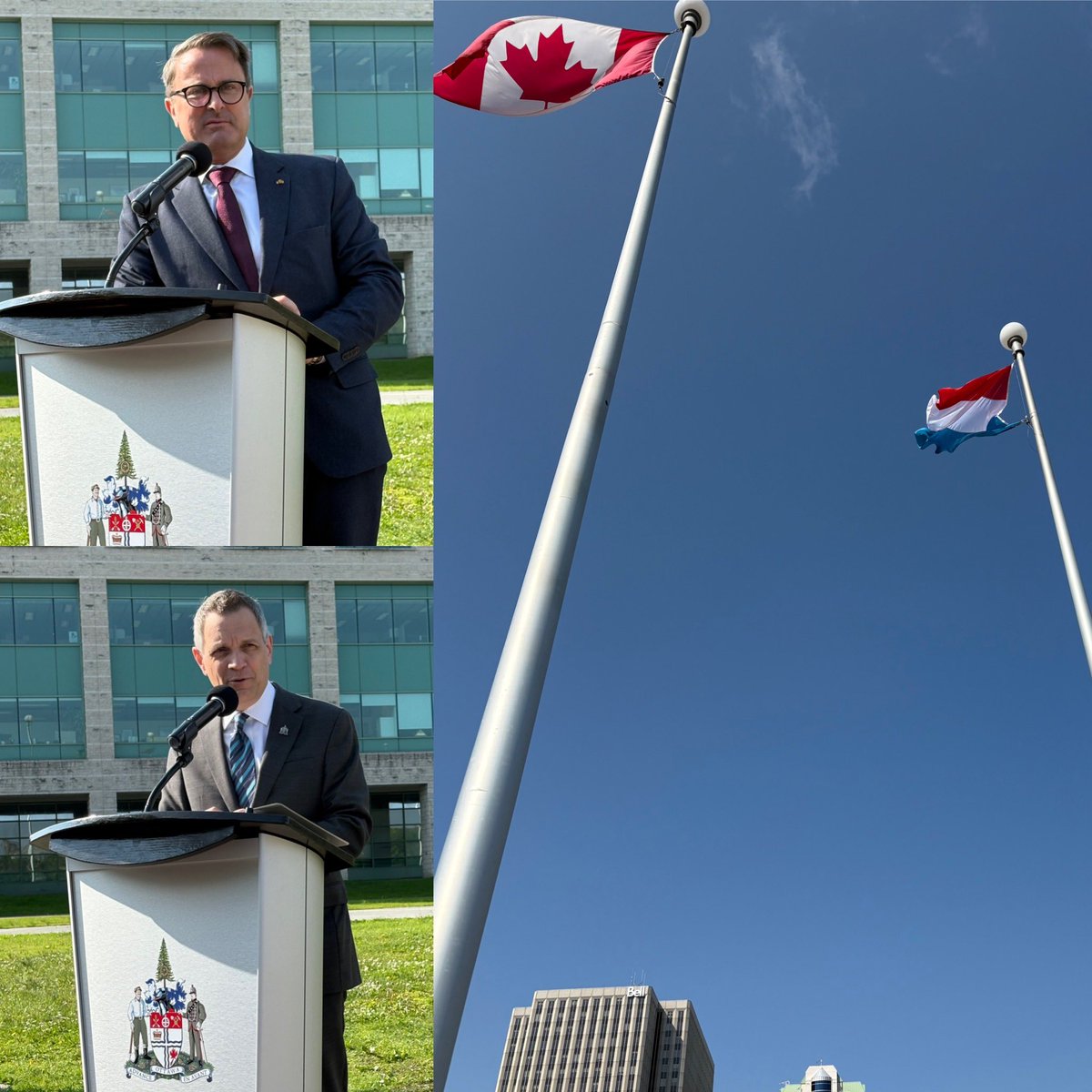 Thank you Mayor <a href="/_MarkSutcliffe/">Mark Sutcliffe</a> for the 🇱🇺 Flag Raising in #Ottawa 🇨🇦 marking the Official Opening of the first resident #Luxembourg Embassy inaugurated today by Deputy PM <a href="/Xavier_Bettel/">Xavier Bettel</a> in the context of the National Day and 80th Anniversary of Diplomatic relations #LUinOttawa