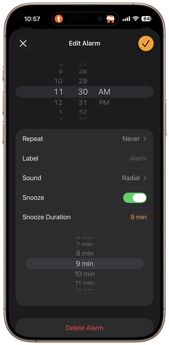 Osama11's tweet image. واخيرا امكانية تغيير وقت غفوة منبه الايفون
من دقيقة ل 15 دقيقة بعدما كان افتراضياً تسع دقايق
#iOS26Osama