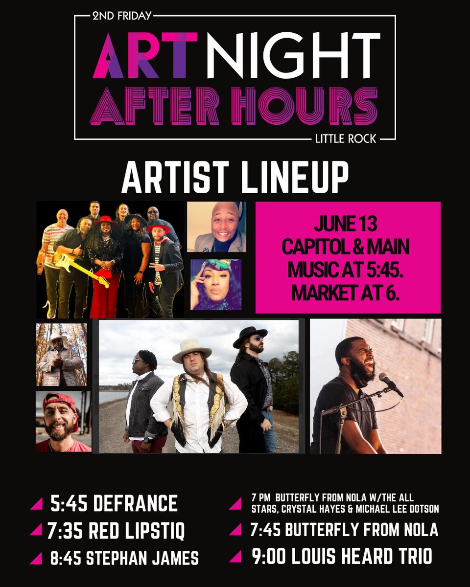 We're keeping an eye on Friday's weather and will announce any postponements here on social media. In the meantime, check out the amazing lineup for Art Night After Hours THIS FRIDAY, June 13 powered by Arkansas Arts Council!

<a href="/lhmuze/">lhmuze</a>
