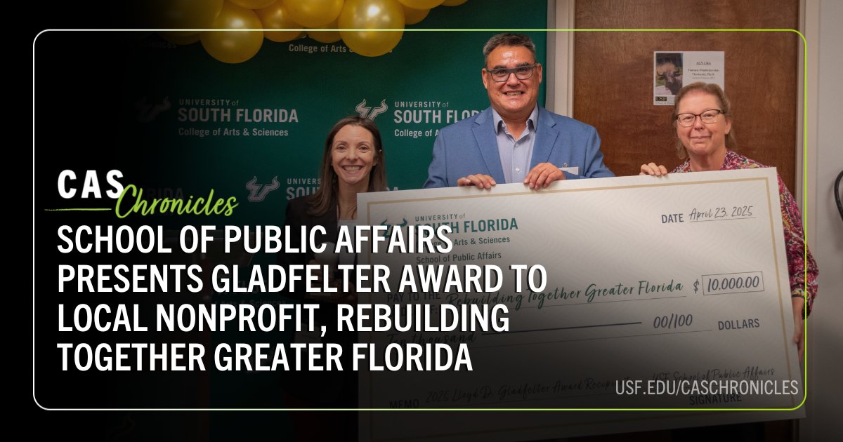 In the latest #CASChronicles, we celebrate the annual Gladfelter Award, presented by @USF_SPA, to a standout #TampaBay organization making a real difference in the community. 

Check out how this year's recipient is creating lasting change: ow.ly/i7AS50W7NXV