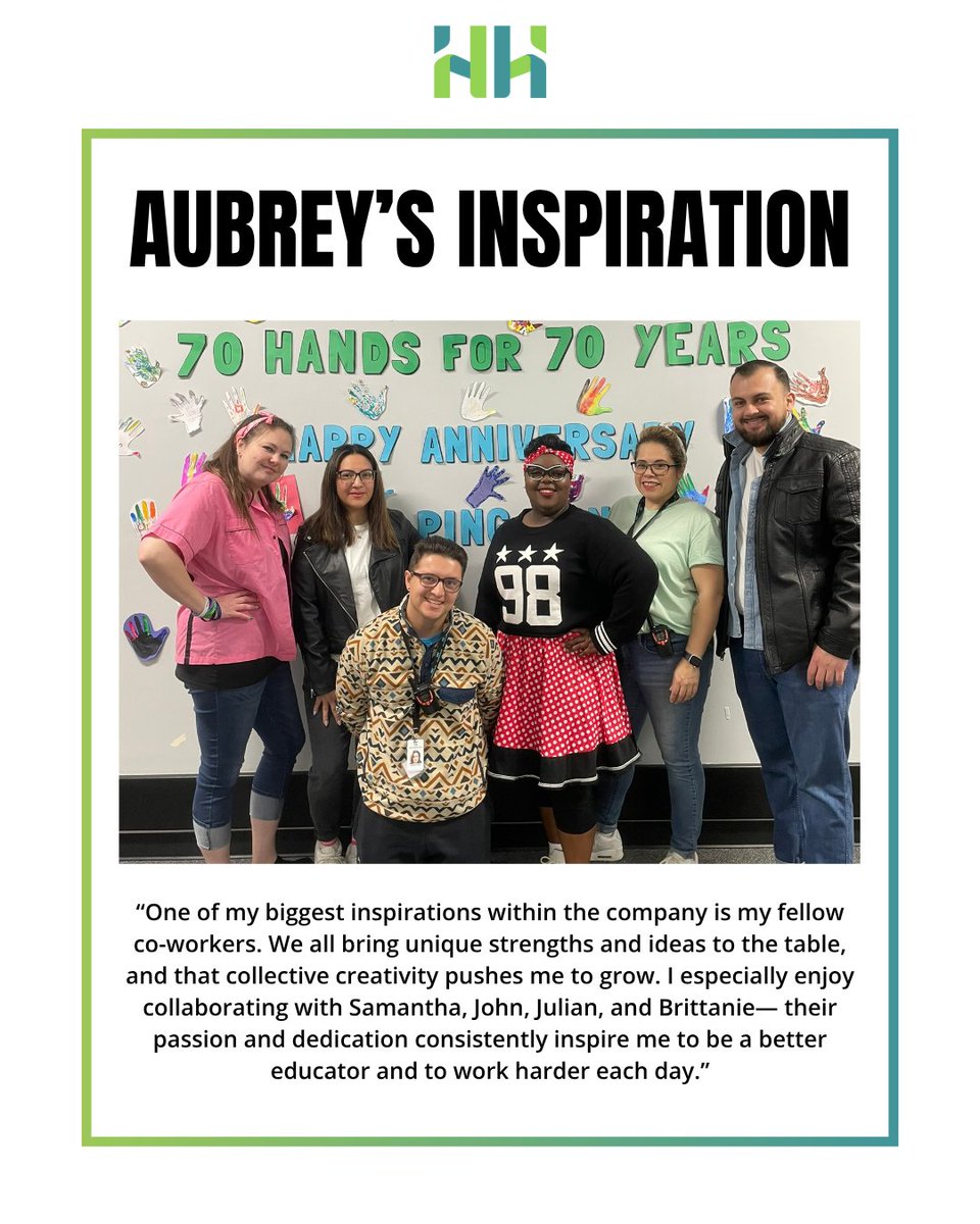 We're highlighting Aubrey — a special education teacher whose genuine care shines throughout her classroom!

Aubrey creates a supportive space where students are seen, heard, and valued. Thank you for the heart, patience, and passion you give to our HH students and team members!