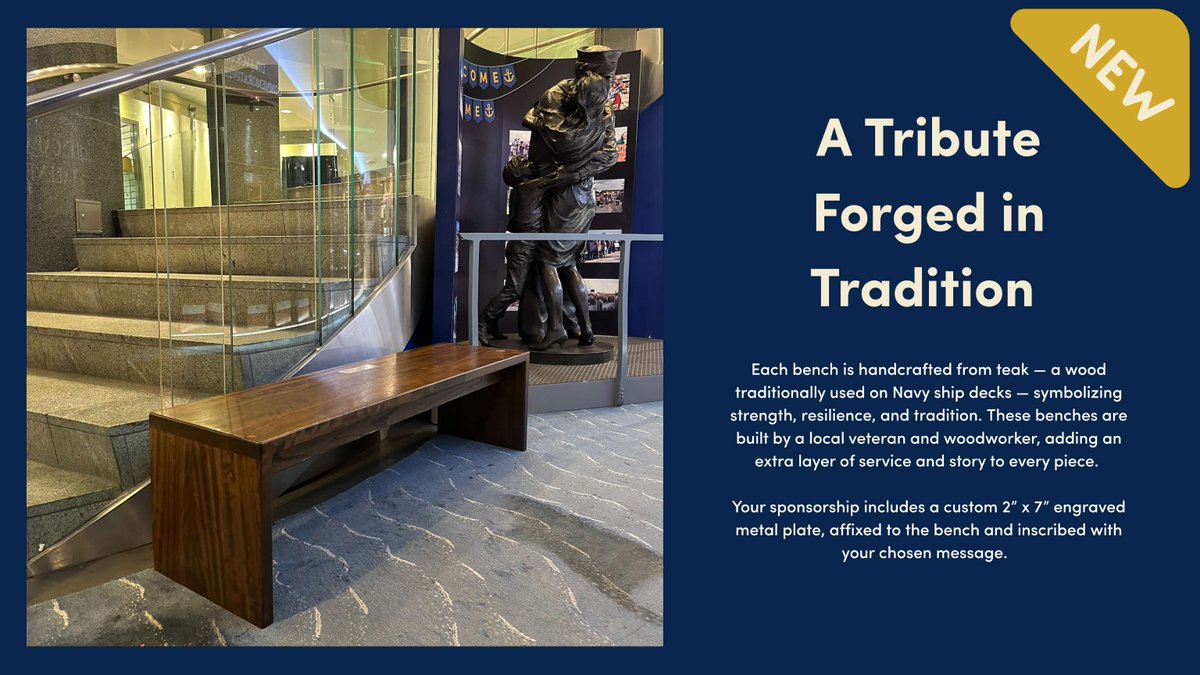 We are proud to announce a new way to honor service at the U.S. Navy Memorial: the Visitor’s Center Bench Sponsorship Program. 

Learn More: navymemorial.org/sponsor-a-bench