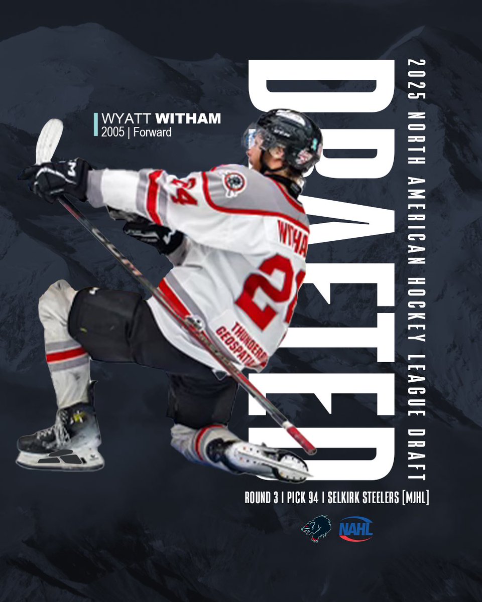 The Anchorage Wolverines select 𝐖𝐲𝐚𝐭𝐭 𝐖𝐢𝐭𝐡𝐚𝐦 in 𝐑𝐨𝐮𝐧𝐝 𝟑 of the 2025 North American Hockey League Draft with the 𝐍𝐨. 𝟗𝟒 overall pick 

#LetsRage | #NAHLDraft2025