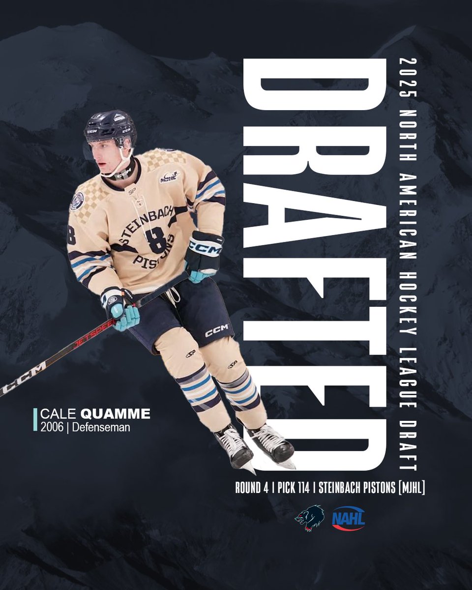 The Anchorage Wolverines select 𝐂𝐚𝐥𝐞 𝐐𝐮𝐚𝐦𝐦𝐞 in 𝐑𝐨𝐮𝐧𝐝 𝟒 of the 2025 North American Hockey League Draft with the 𝐍𝐨. 𝟏𝟏𝟒 overall pick 

#LetsRage | #NAHLDraft2025