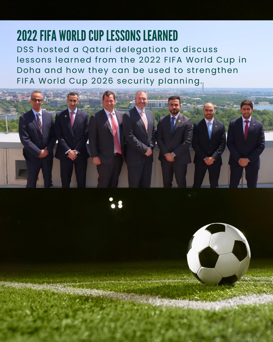 Calling all soccer fans! The 2026 <a href="/FIFAWorldCup/">FIFA World Cup</a> is one year out and DSS is already planning security support for tournaments that will be co-hosted in the United States, Mexico, and Canada.  

DSS prep has included: 

⚽Attending a FIFA World Cup International Counterterrorism
