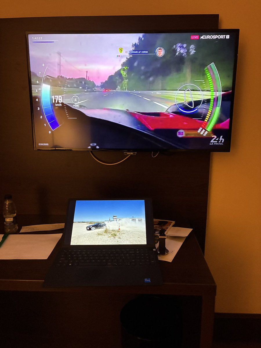 MattEndeanRally's tweet image. Working in Vienna this week has a bonus of Eurosport in the hotel to watch Le Mans 24 #LM24 

Watching Eurosport with @specutainment @radiolemans providing the comms.