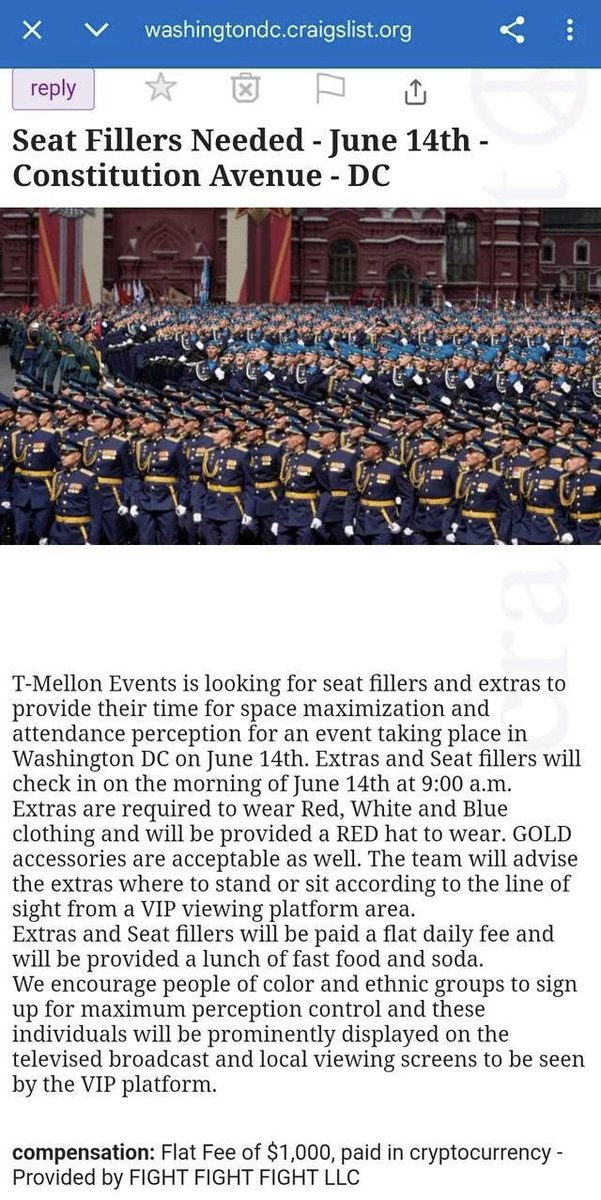 Guess who needs seat fillers and paid actors for the June 14th event. ¯\_(ツ)_/¯ <a href="/CNN/">CNN</a> <a href="/MSNBC/">MSNBC</a> <a href="/maddow/">Rachel Maddow MSNBC</a> @morningjoe <a href="/CNBC/">CNBC</a> <a href="/FoxNews/">Fox News</a> #craigslist