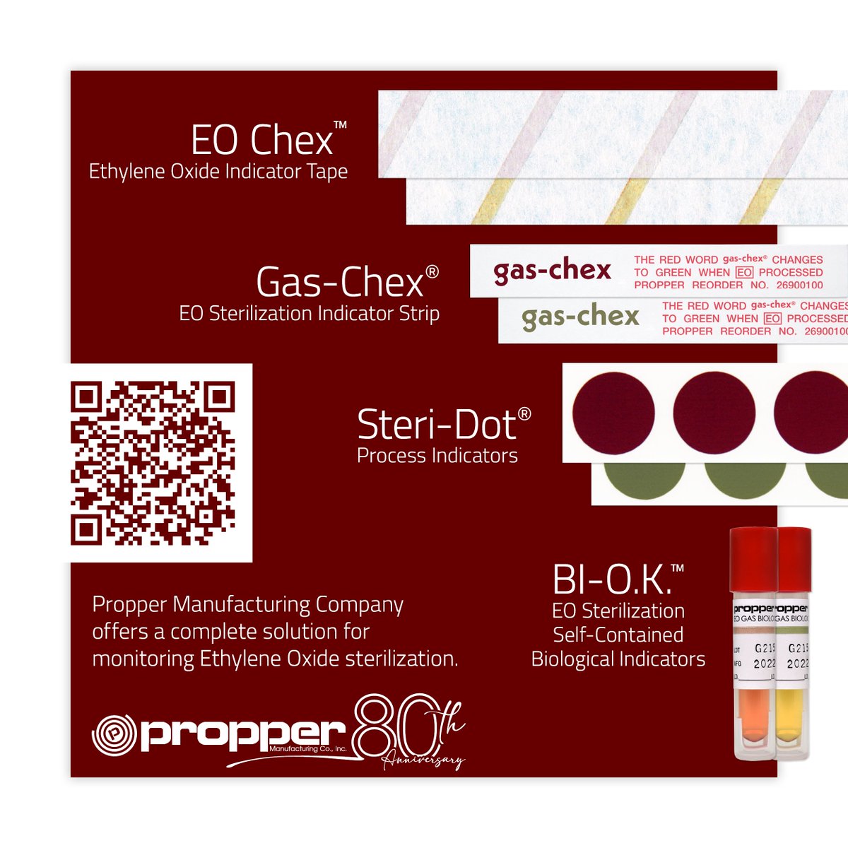 EO sterilizes over 50% of US medical devices, which is vital for heat-sensitive instruments that lack alternatives. Propper offers complete EO cycle monitoring with Steri-Dot®, Gas-Chex®, and BI-O.K.™ indicators. Learn more: proppermfg.com/ethylene-oxide. #EO #Sterilization
