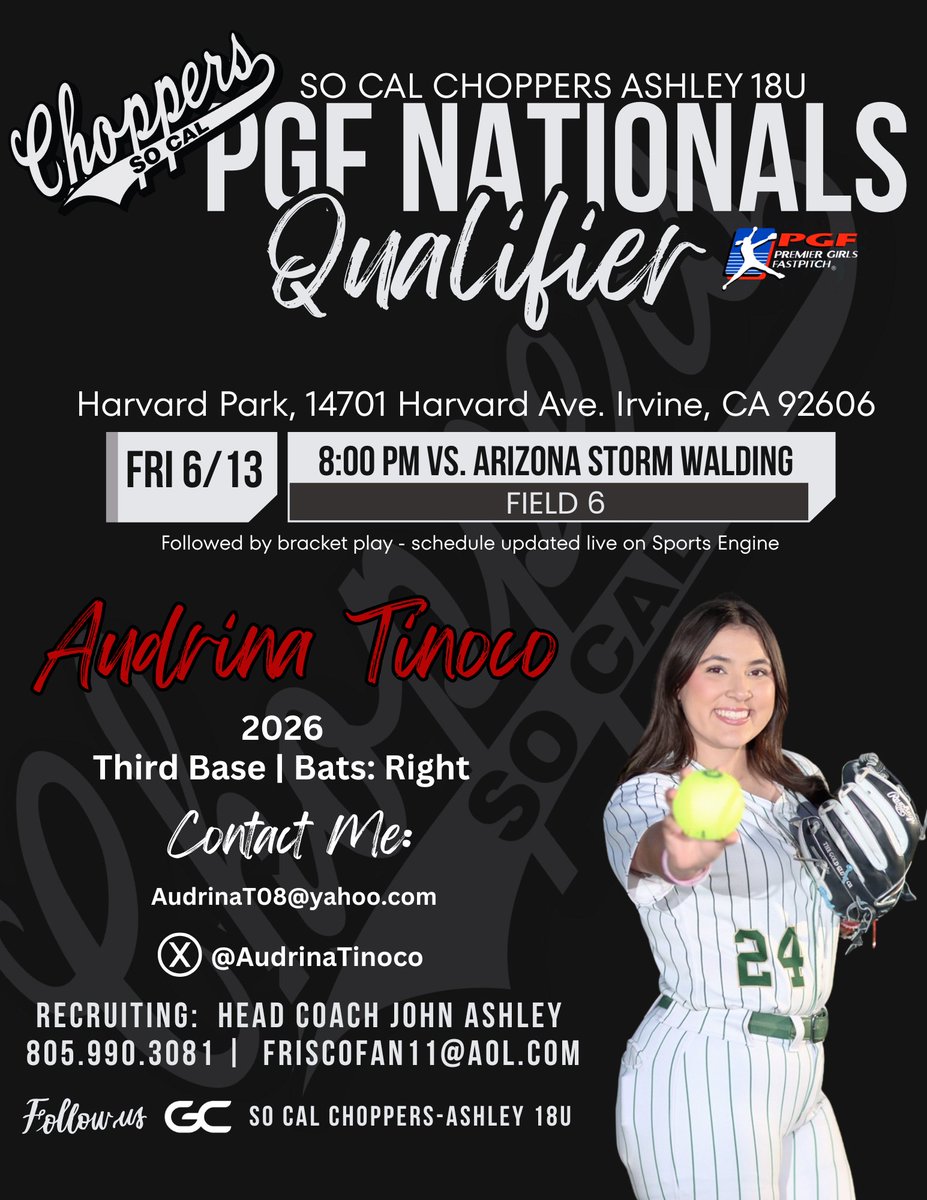 AudrinaTinoco's tweet image. PGF Nationals Qualifier 🥎@PGFnetwork
Come check us out and catch some good softball vibes!
@Choppers_Ashley @coachcj317 @BTelesco2 @daniii_liermann @UNLVSoftball @anthony_aresco @SBRRetweets @DfwSho